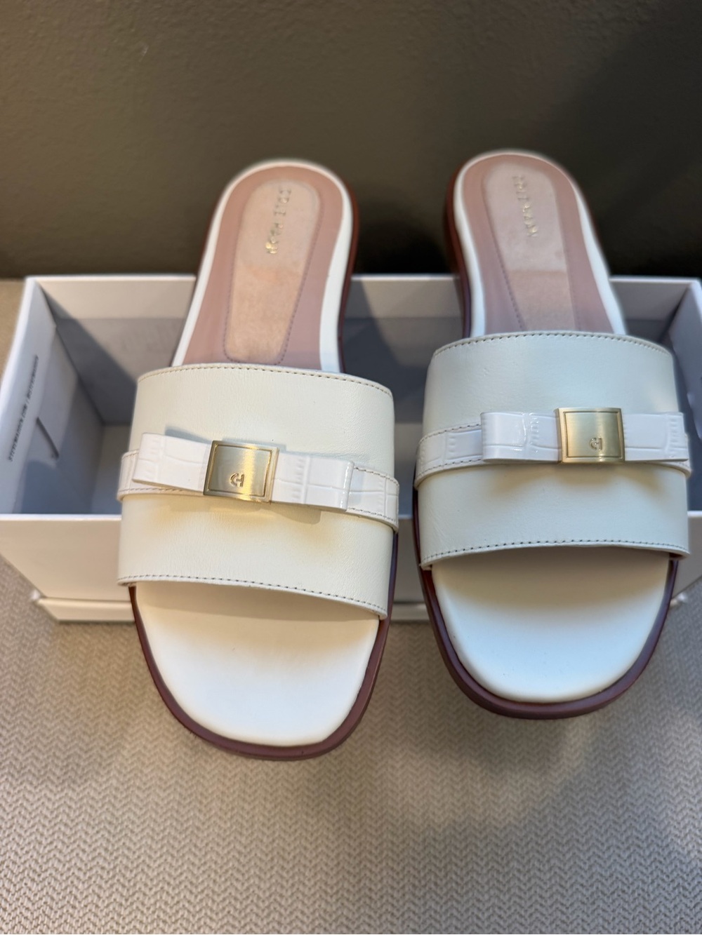 Cole Haan Slide Sandals with Gold Buckle - size 8. Brand new.